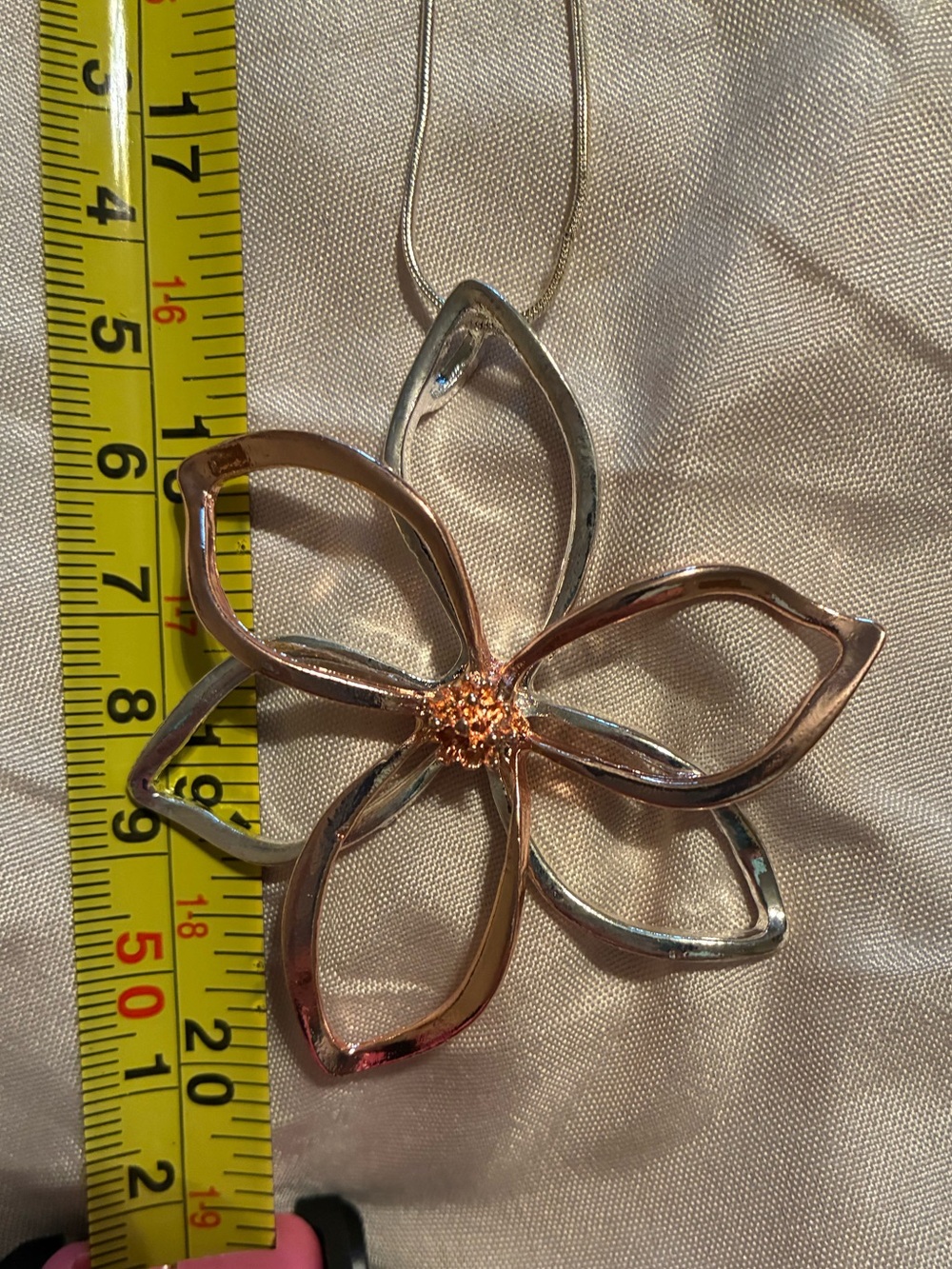 Rose Gold Flower W/Silver Pendant Necklace - Women Jewelry